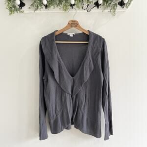 Garnet Hill Gray Wool Angora Nylon Long Sleeve ruffle collar Blouse Size L